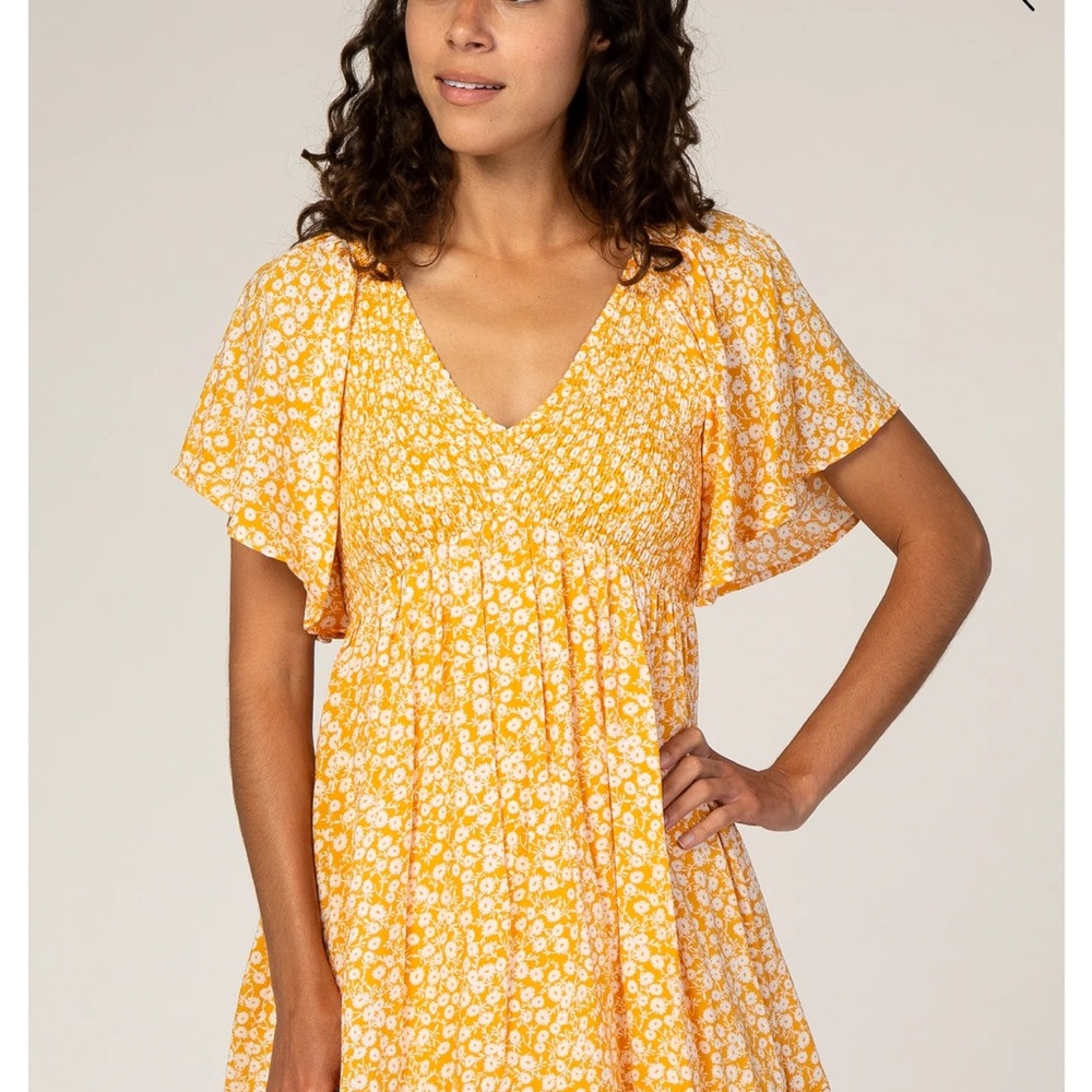 In Bloom Yellow Floral V-Neck Mini Dress
